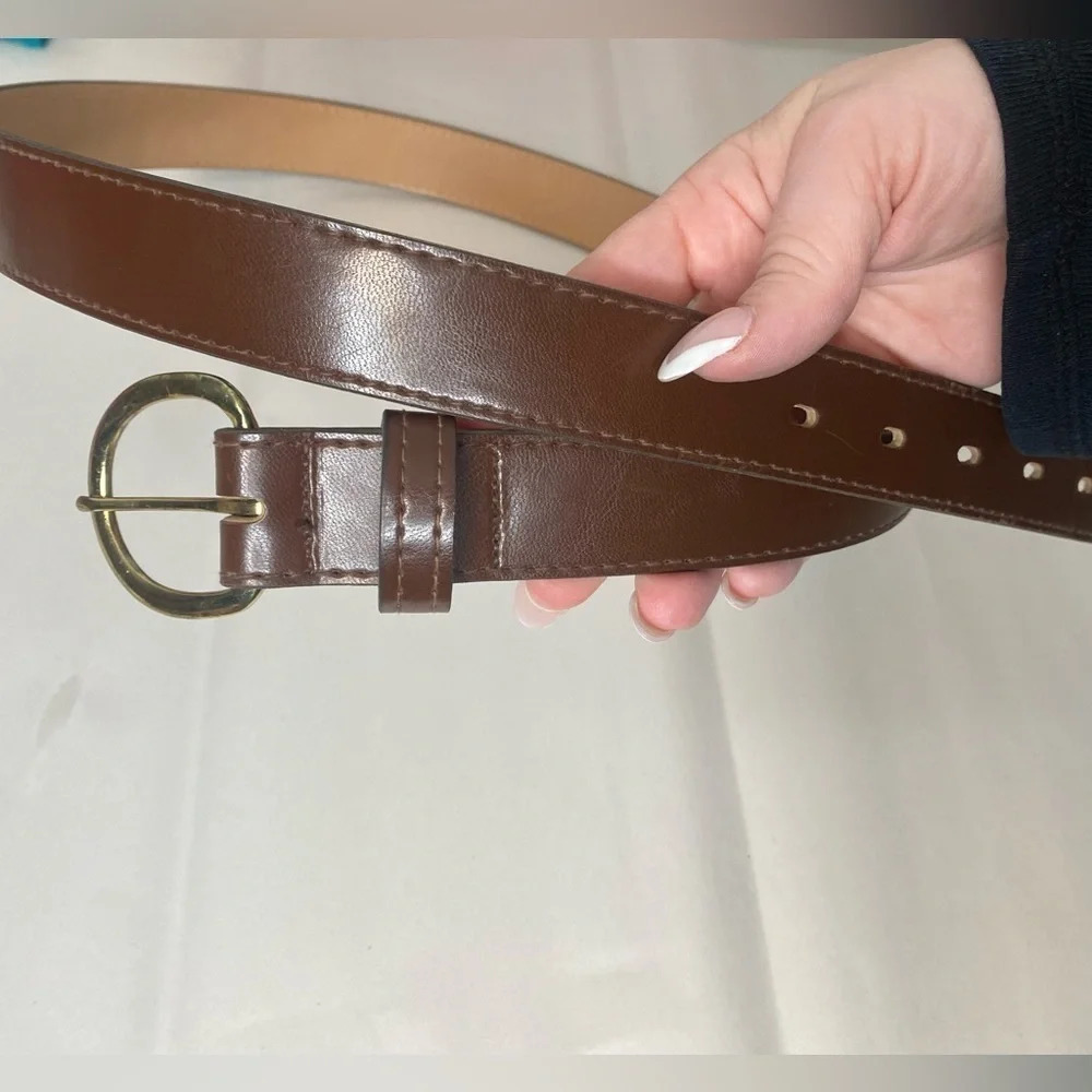 HABAND! Mens Brown‎ Bonded Leather Belt With Gold Hardware Size 40